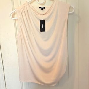 Skimming Draped Cowl Neck Pleated Shoulder Tank